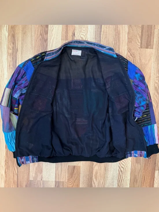 Vintage ALFA Hand-Woven Guatemalan Patchwork Cotton Bomber Jacket - Picture 5 of 5